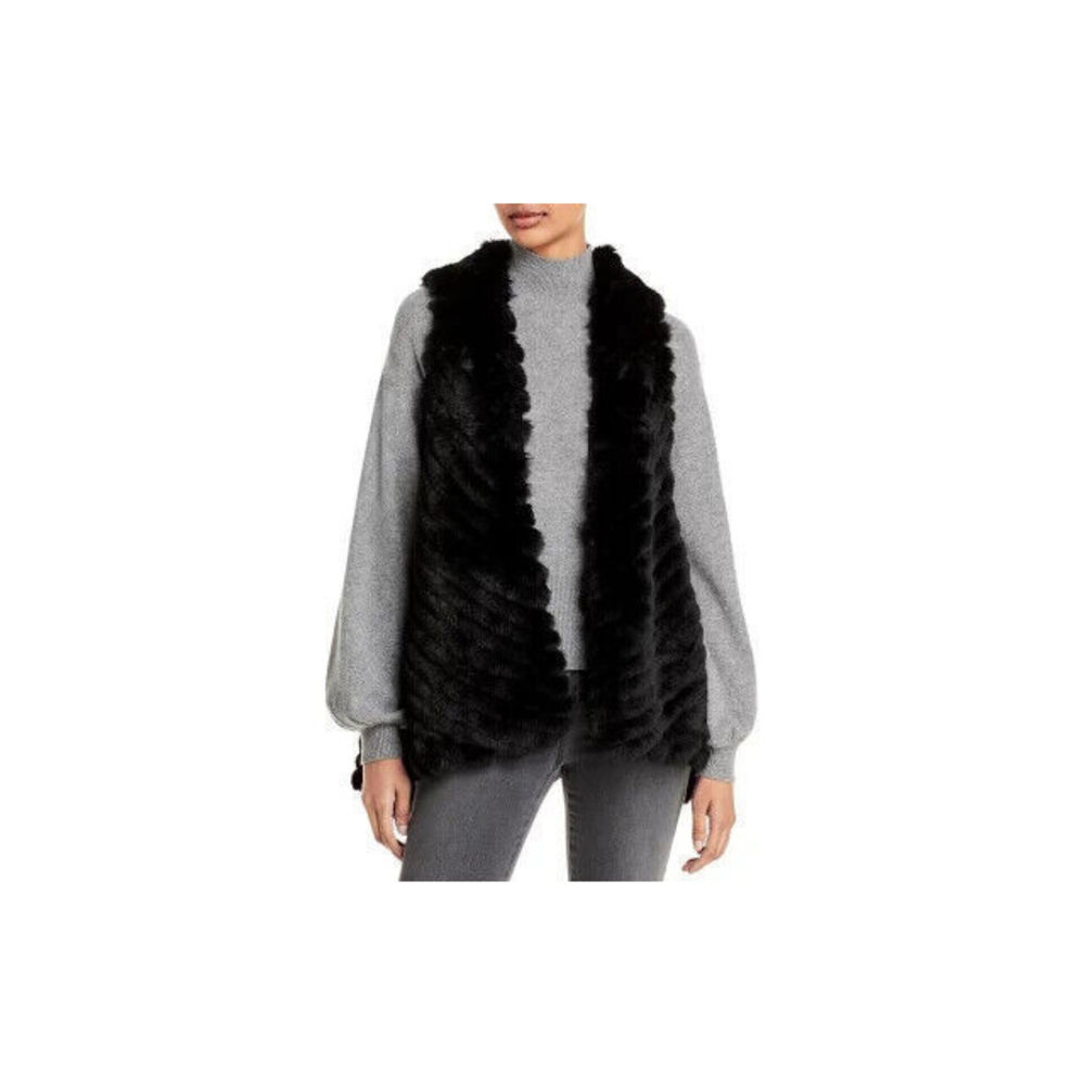 Jocelyn Striped Faux Fur Asymmetric Vest Black OSFA Rtl $250